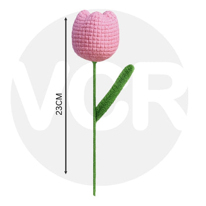 VCR Handmade Crochet Pink Tulip - Pack of 1 - Hand Woven Knitted Artificial Pink Tulip Hand Knitted Flower for office Desk, Table, Car, Bedroom, Wedding & Special Occasions