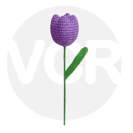 VCR Handmade Crochet Purple Tulip - Pack of 1 - Hand Woven Knitted Artificial Purple Tulip Hand Knitted Flower for office Desk, Table, Car, Bedroom, Wedding & Special Occasions