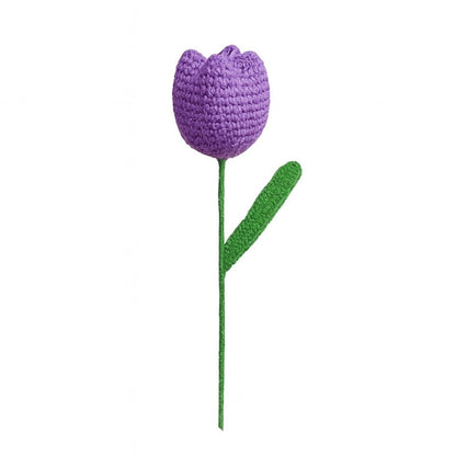 VCR Handmade Crochet Purple Tulip - Pack of 1 - Hand Woven Knitted Artificial Purple Tulip Hand Knitted Flower for office Desk, Table, Car, Bedroom, Wedding & Special Occasions