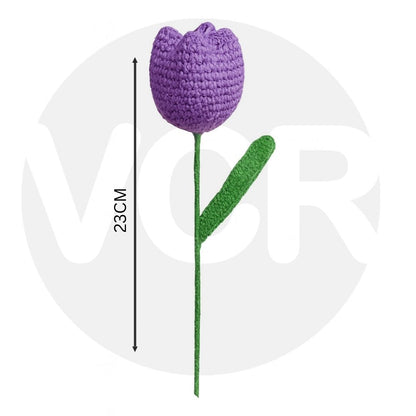 VCR Handmade Crochet Purple Tulip - Pack of 1 - Hand Woven Knitted Artificial Purple Tulip Hand Knitted Flower for office Desk, Table, Car, Bedroom, Wedding & Special Occasions