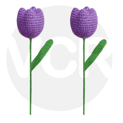 VCR Handmade Crochet Purple Tulip - Pack of 1 - Hand Woven Knitted Artificial Purple Tulip Hand Knitted Flower for office Desk, Table, Car, Bedroom, Wedding & Special Occasions