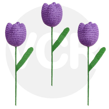 VCR Handmade Crochet Purple Tulip - Pack of 1 - Hand Woven Knitted Artificial Purple Tulip Hand Knitted Flower for office Desk, Table, Car, Bedroom, Wedding & Special Occasions
