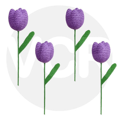 VCR Handmade Crochet Purple Tulip - Pack of 1 - Hand Woven Knitted Artificial Purple Tulip Hand Knitted Flower for office Desk, Table, Car, Bedroom, Wedding & Special Occasions