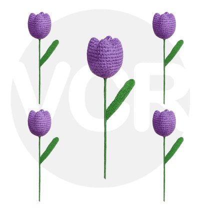 VCR Handmade Crochet Purple Tulip - Pack of 1 - Hand Woven Knitted Artificial Purple Tulip Hand Knitted Flower for office Desk, Table, Car, Bedroom, Wedding & Special Occasions