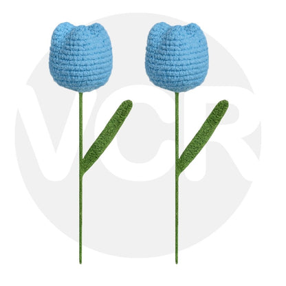 VCR Handmade Crochet Sky Blue Tulip - Pack of 1 - Hand Woven Knitted Artificial Sky Blue Tulip Hand Knitted Flower for office Desk, Table, Car, Bedroom, Wedding & Special Occasions