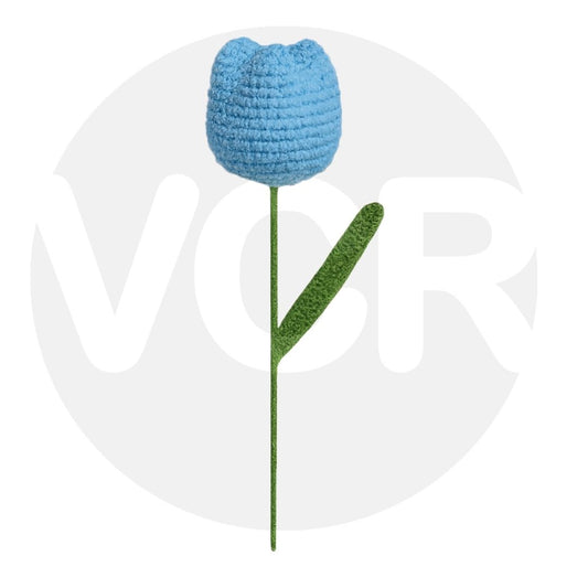 VCR Handmade Crochet Sky Blue Tulip - Pack of 1 - Hand Woven Knitted Artificial Sky Blue Tulip Hand Knitted Flower for office Desk, Table, Car, Bedroom, Wedding & Special Occasions