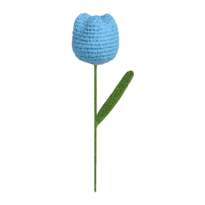 VCR Handmade Crochet Sky Blue Tulip - Pack of 1 - Hand Woven Knitted Artificial Sky Blue Tulip Hand Knitted Flower for office Desk, Table, Car, Bedroom, Wedding & Special Occasions