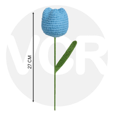 VCR Handmade Crochet Sky Blue Tulip - Pack of 1 - Hand Woven Knitted Artificial Sky Blue Tulip Hand Knitted Flower for office Desk, Table, Car, Bedroom, Wedding & Special Occasions