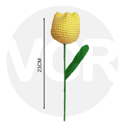 VCR Handmade Crochet Yellow Tulip - Hand Woven Knitted Artificial Yellow Tulip Hand Knitted Flower for office Desk, Table, Car, Bedroom, Wedding & Special Occasions