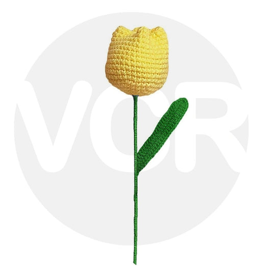 VCR Handmade Crochet Yellow Tulip - Hand Woven Knitted Artificial Yellow Tulip Hand Knitted Flower for office Desk, Table, Car, Bedroom, Wedding & Special Occasions