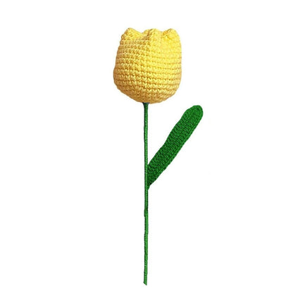 VCR Handmade Crochet Yellow Tulip - Hand Woven Knitted Artificial Yellow Tulip Hand Knitted Flower for office Desk, Table, Car, Bedroom, Wedding & Special Occasions