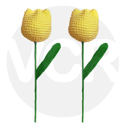 VCR Handmade Crochet Yellow Tulip - Hand Woven Knitted Artificial Yellow Tulip Hand Knitted Flower for office Desk, Table, Car, Bedroom, Wedding & Special Occasions