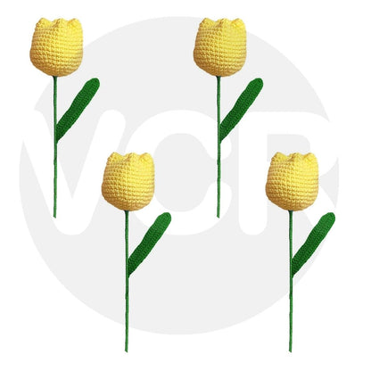 VCR Handmade Crochet Yellow Tulip - Hand Woven Knitted Artificial Yellow Tulip Hand Knitted Flower for office Desk, Table, Car, Bedroom, Wedding & Special Occasions
