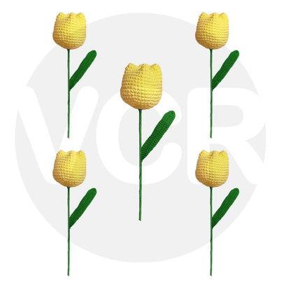 VCR Handmade Crochet Yellow Tulip - Hand Woven Knitted Artificial Yellow Tulip Hand Knitted Flower for office Desk, Table, Car, Bedroom, Wedding & Special Occasions